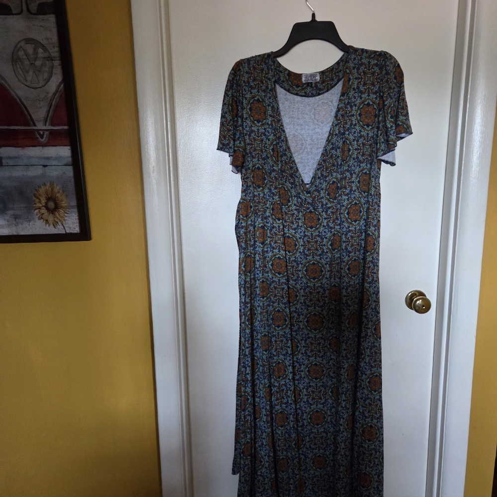 Elegant Blue and Orange Floral Maxi Dress